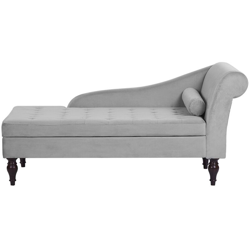 foto del prodotto beliani chaise longue in velluto grigio chiaro con box contenitore gambe nere pessac