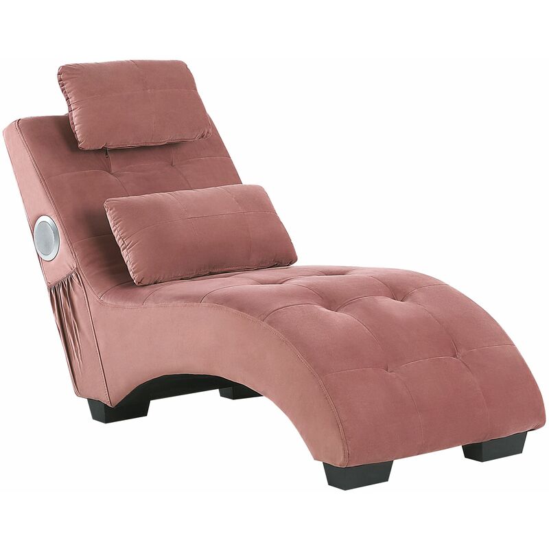 foto del prodotto beliani chaise longue in velluto rosa con altoparlante bluetooth simorre