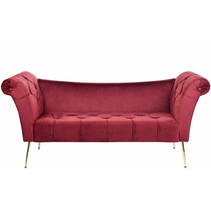 foto del prodotto beliani chaise longue in velluto rosso scuro e gambe dorate in metallo stile retr nantilly