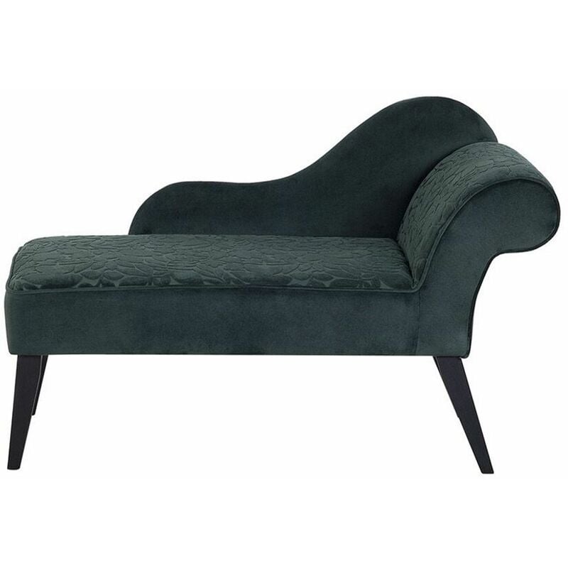 foto del prodotto beliani chaise longue in velluto verde scuro fantasia a foglie versione destra biarritz
