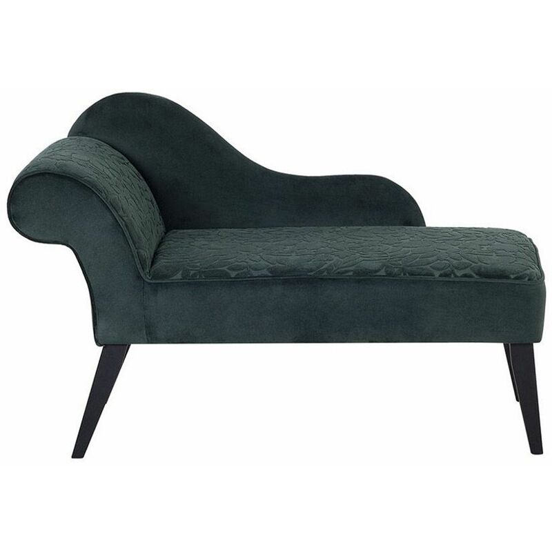 foto del prodotto beliani chaise longue in velluto verde scuro fantasia a foglie versione sinistra biarritz