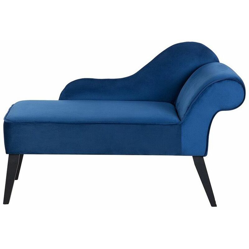 foto del prodotto beliani chaise longue velluto blu cobalto fantasia a foglie versione destra biarritz