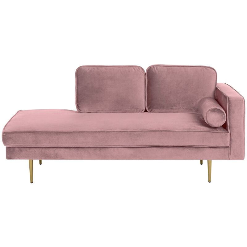 foto del prodotto beliani chaise longue versione destra velluto rosa piedi in metallo e cuscini miramas