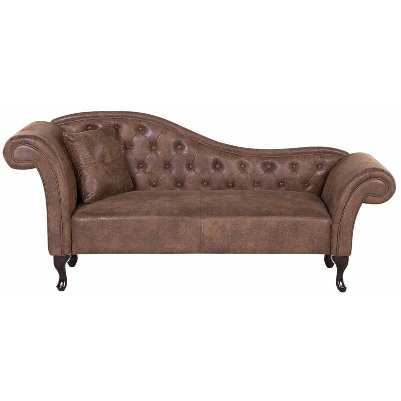 foto del prodotto beliani chaise longue versione sinistra ecopelle marrone chiaro stile chesterfield lattes