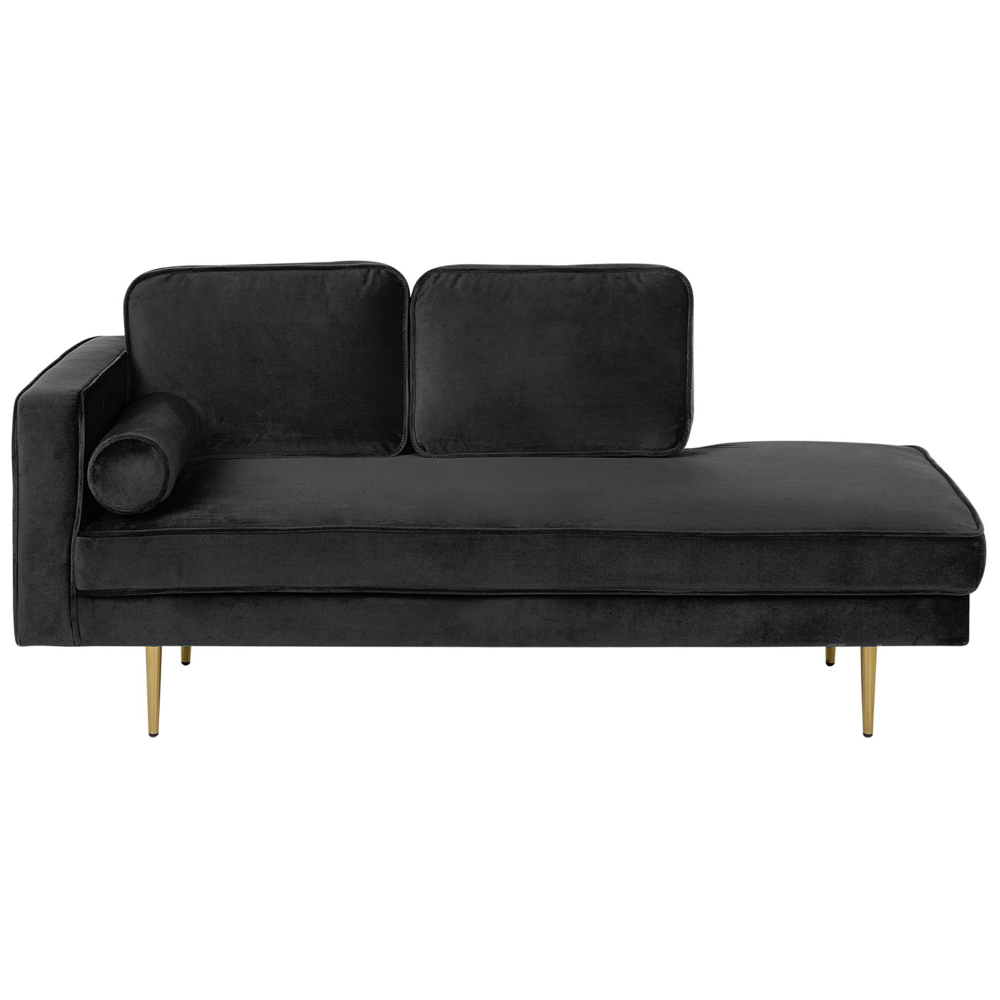 foto del prodotto beliani chaise longue versione sinistra velluto nero piedi in metallo e cuscini miramas