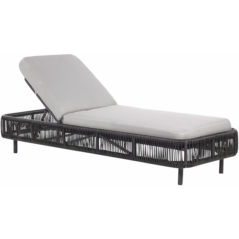 foto del prodotto beliani chaise lounge da esterno pe rattan alluminio imbottitura cuscino schienale regolabile beige osini