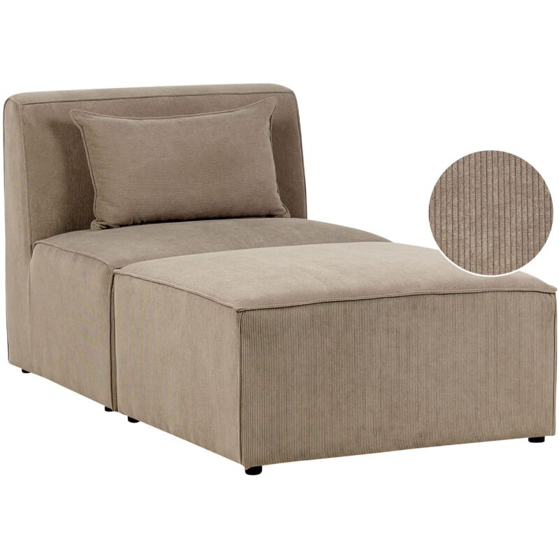 foto del prodotto beliani chaise lounge imbottita in velluto a coste tortora a due pezzi lemvig