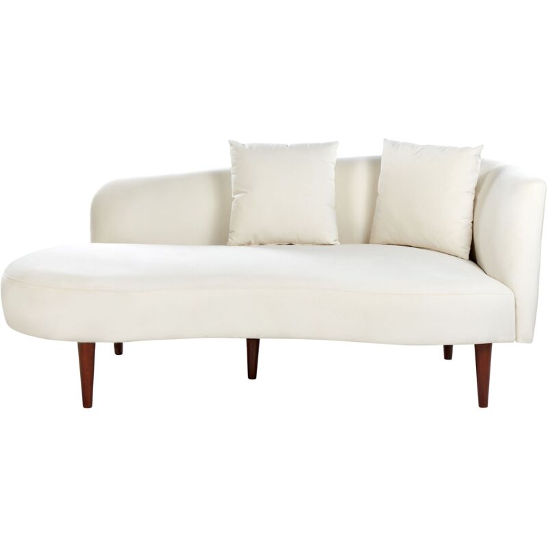 foto del prodotto beliani chaise lounge in velluto destra rivestimento gambe in legno scuro cuscini design moderno bianco crema chaumont