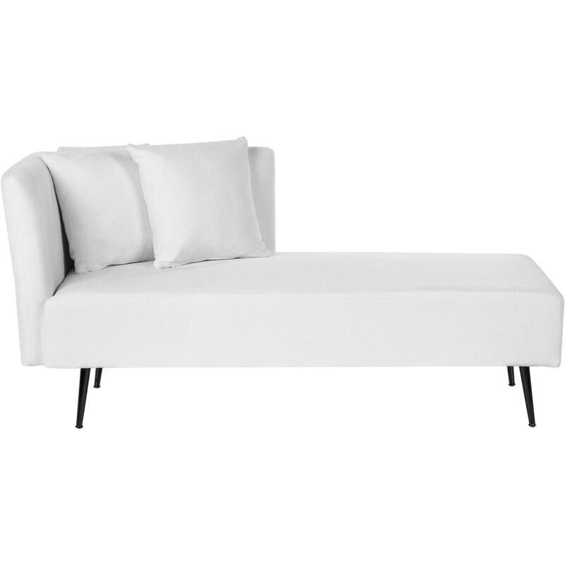 foto del prodotto beliani chaise lounge moderna a sinistra rivestimento in tessuto poliestere con cuscini gambe in metallo bianco riom