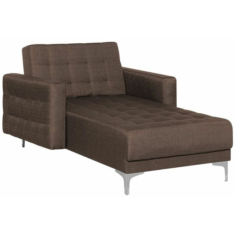 foto del prodotto beliani chaise lounge reclinabile in tessuto marrone trapuntata piedini argento aberdeen