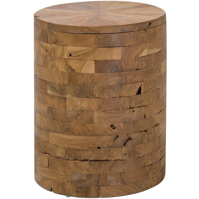 foto del prodotto beliani comodino cilindrico in stile rustico in legno di teak brant