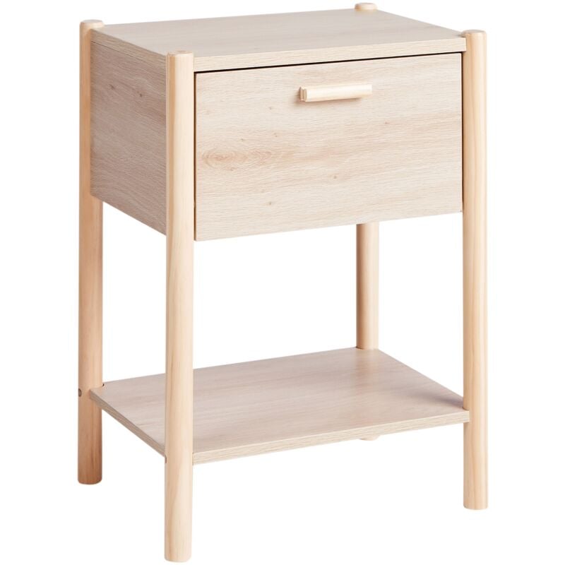 foto del prodotto beliani comodino in legno di pino con 1 cassetto portaoggetti e 1 ripiano legno chiaro holderville