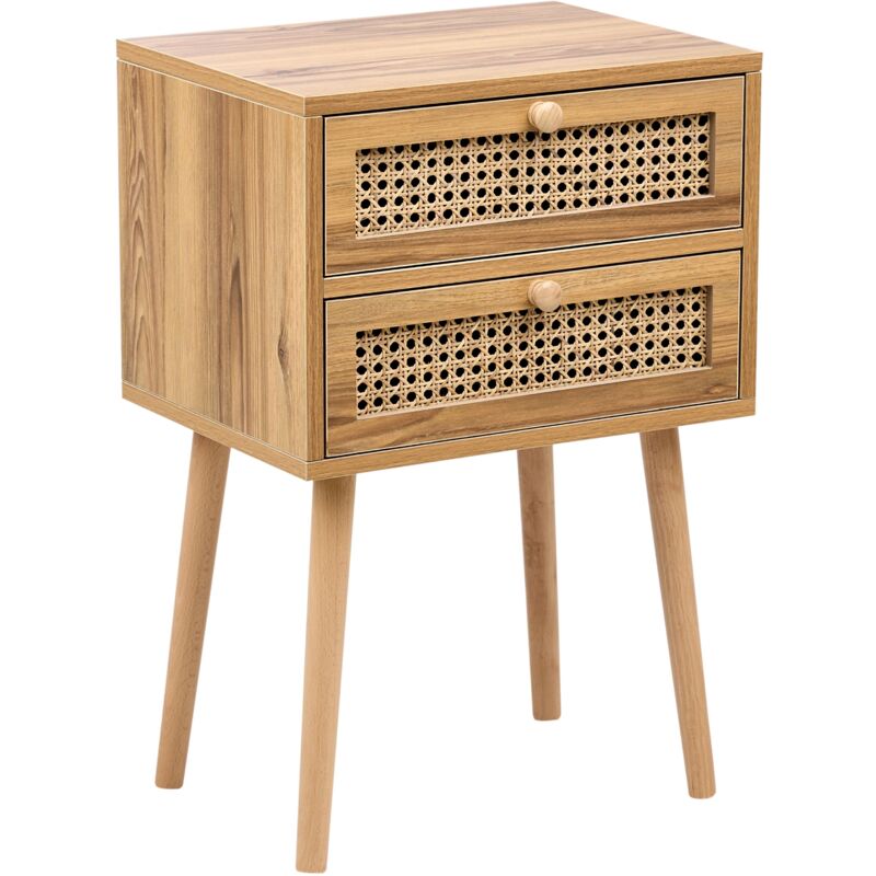 foto del prodotto beliani comodino in rattan impiallacciato mdf treccia viennese marrone chiaro butte