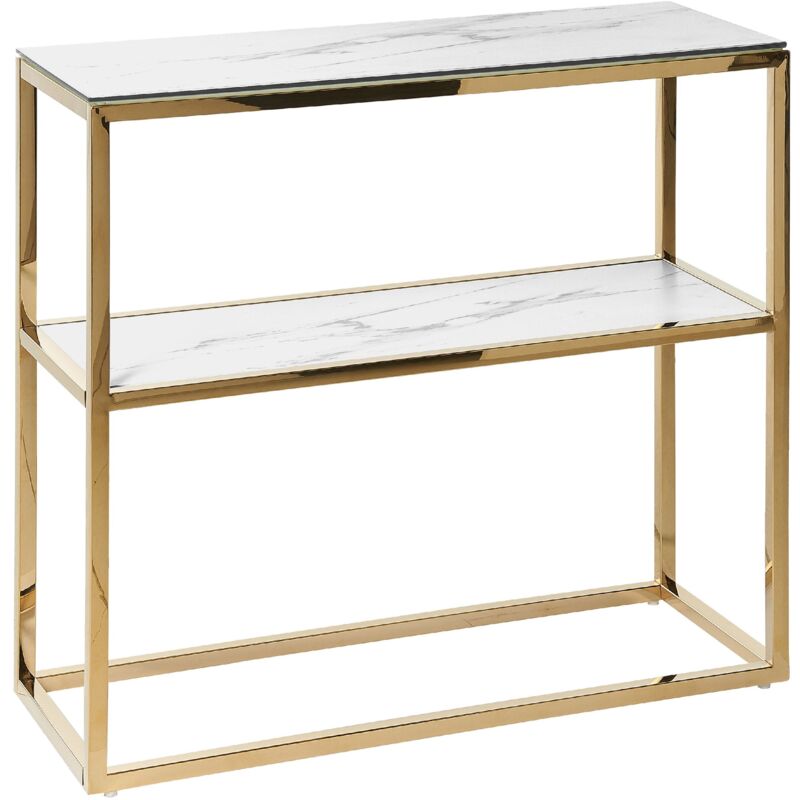 foto del prodotto beliani consolle in vetro temperato bianco oro 80 x 30 cm mensola in acciaio inox azusa