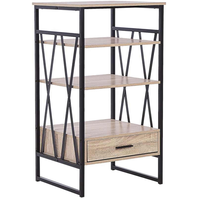 foto del prodotto beliani consolle mobile tv legno chiaro e metallo 3 ripiani 1 cassetto home office mobili stile moderno keene