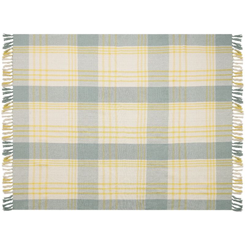 foto del prodotto beliani coperta a quadri verdi e gialli cotone con frange fatta a mano 125 x 150 cm betali