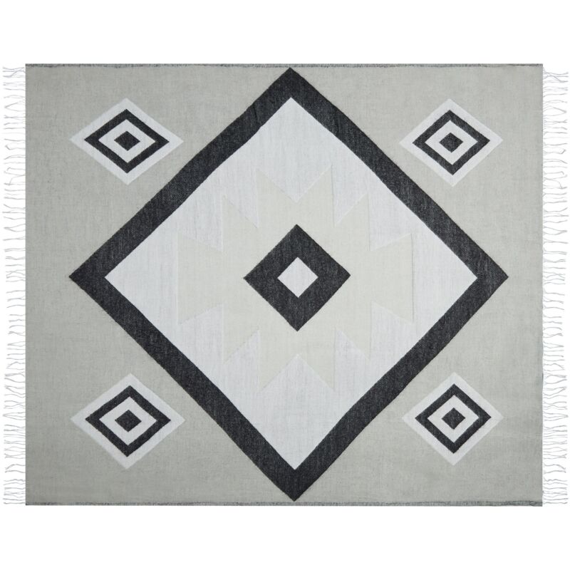 foto del prodotto beliani coperta acrilico grigio nero bianco 130 x 170 cm copriletto frange geometrico kattike