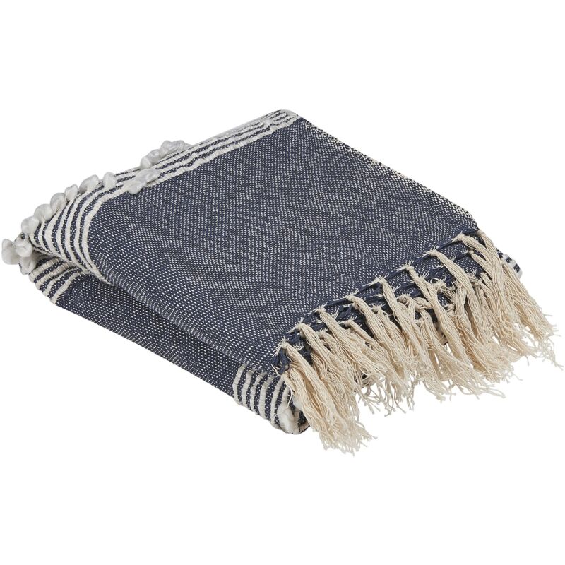 foto del prodotto beliani - coperta blu plaid 130 x 155 cm copriletto in stile boho moderno nemli