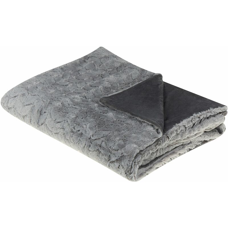 foto del prodotto beliani coperta copriletto in morbida pelliccia grigio chiaro 150 x 220 cm saraswati