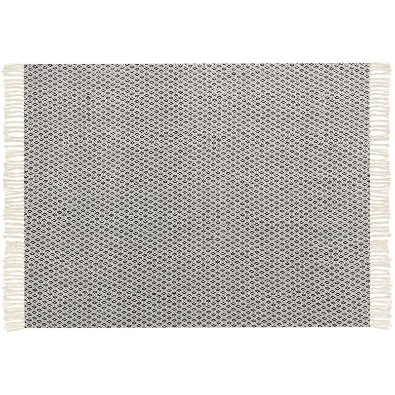 foto del prodotto beliani coperta cotone fatta a mano con motivo geometrico e nappe beige e nero 125 x 150 cm chyama