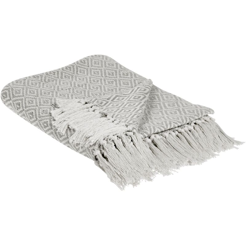 foto del prodotto beliani - coperta plaid con frange cotone taupe fatta a mano 125 x 150 cm mityal