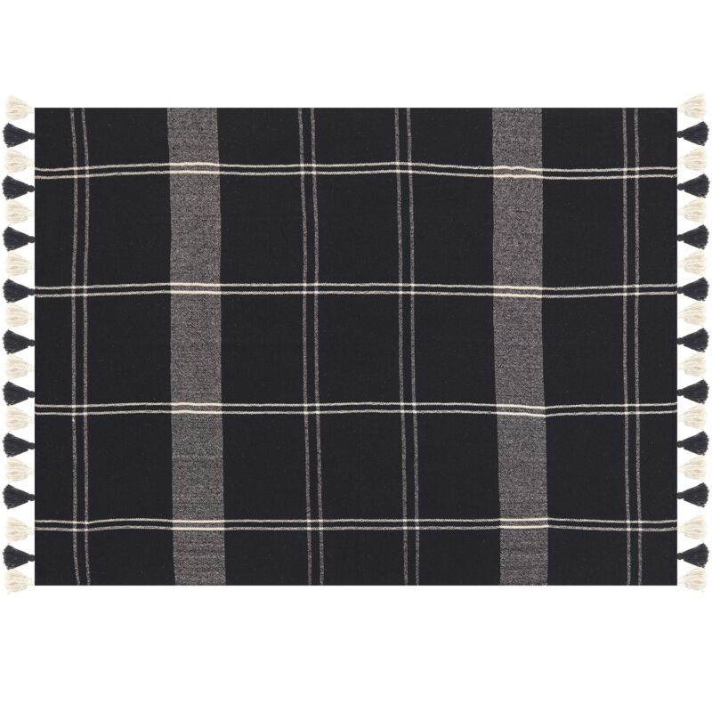 foto del prodotto beliani coperta rettangolare 130 x 170 cm in cotone con motivo a scacchiera nero kulac