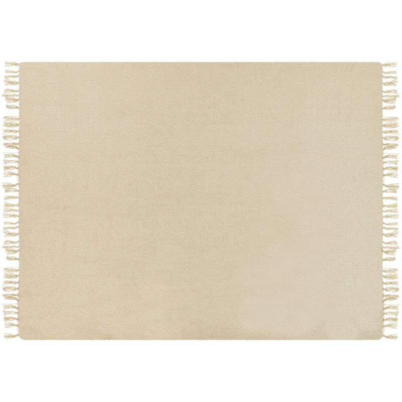 foto del prodotto beliani coperta tessuta a mano con frange 150 x 200 cm beige chaohani