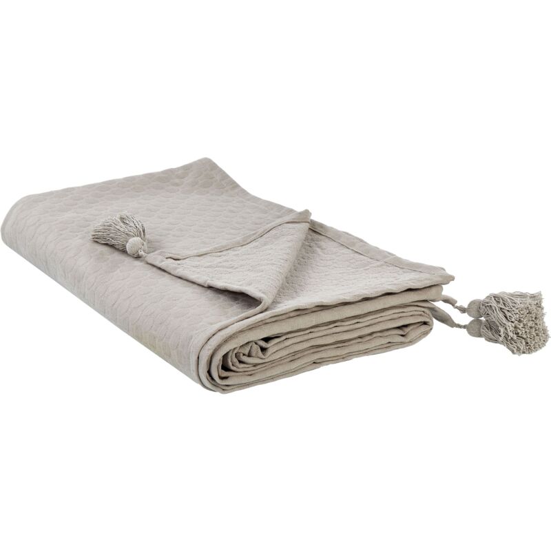foto del prodotto beliani copriletto con frange cotone decorativo 220 x 200 cm tortora lindula