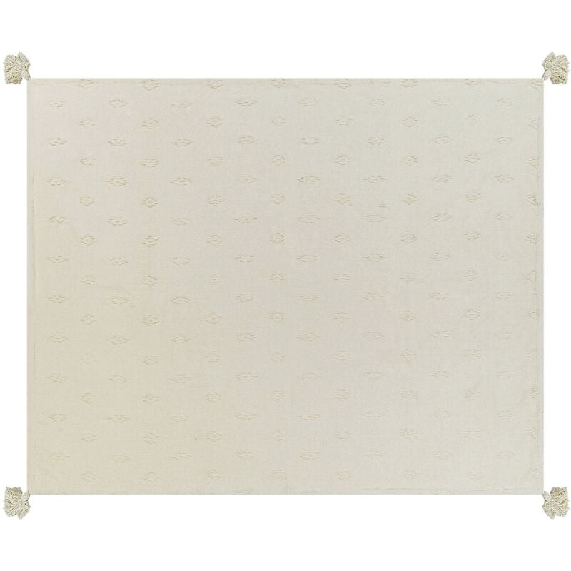 foto del prodotto beliani copriletto decorativo biancheria da letto in ciniglia di cotone 150 x 200 cm con frange beige kazy