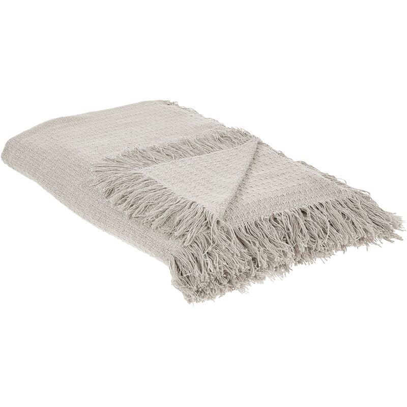 foto del prodotto beliani copriletto decorativo con frange in cotone 200 x 220 cm grigio chiaro yerbent
