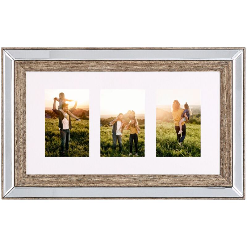 foto del prodotto beliani cornice in legno scuro e specchio 32 x 50 cm per 3 foto 10 x 15 cm sinta