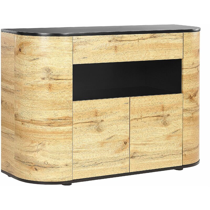 foto del prodotto beliani - credenza con 4 porte in legno mdf e un cassetto beige e nero jerome