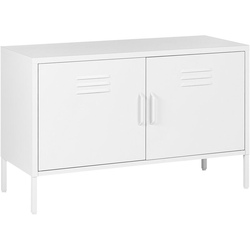 foto del prodotto beliani credenza in metallo bianco con piedini alti e ripiani 100 x 40 x 65 cm uria