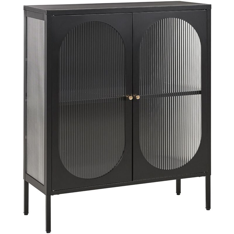 foto del prodotto beliani credenza moderna in acciaio nero e ante in vetro opaco sarre