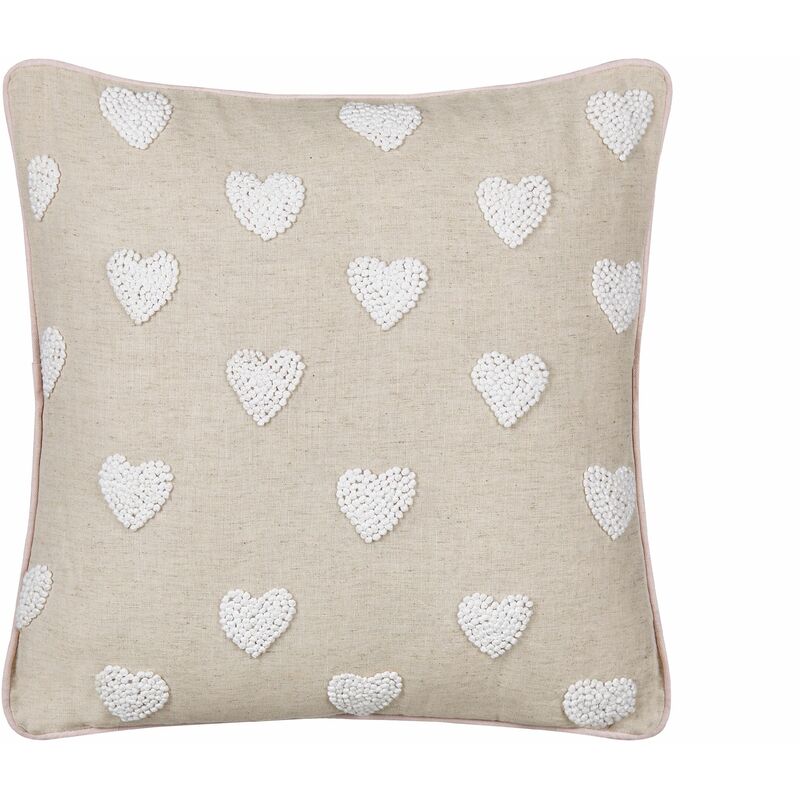 foto del prodotto beliani cuscino in cotone ricamato con motivo a cuoricini beige 45 x 45 cm gazania