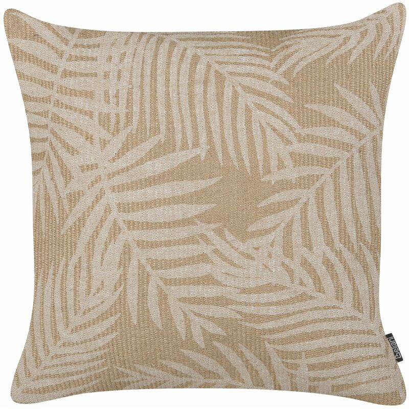 foto del prodotto beliani cuscino in iuta naturale con motivo a foglie in stile boho 45 x 45 cm beige rubus