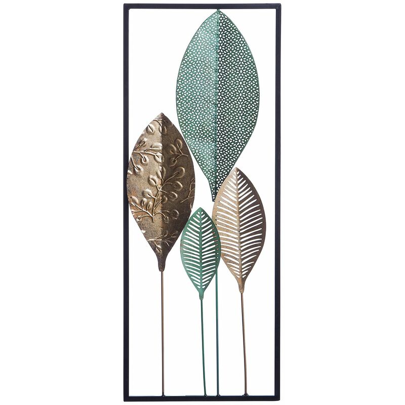 foto del prodotto beliani decorazione da parete foglie in metallo multicolore stile moderno platinum