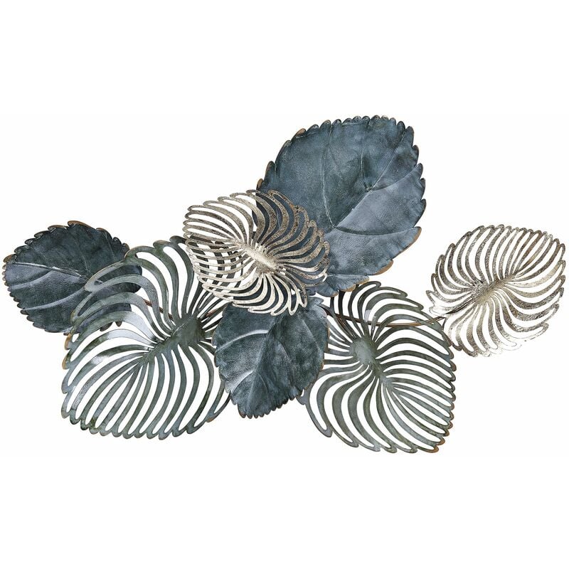 foto del prodotto beliani decorazione murale metallo turchese e dorato 88 x 55 cm foglie arte moderna esotico boho esotico magnesium