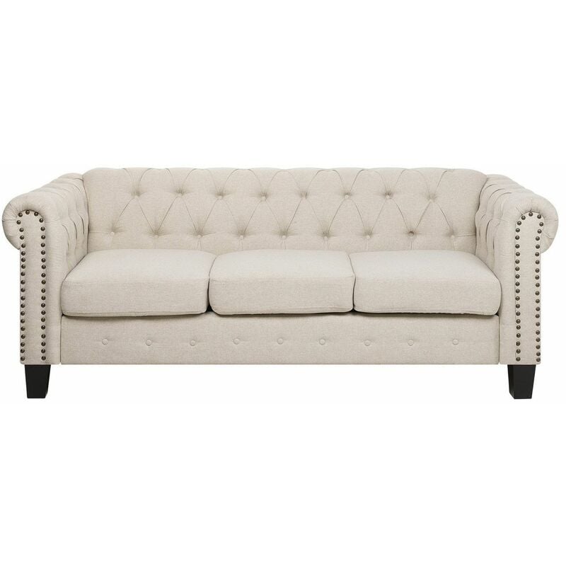 foto del prodotto beliani divano 3 posti in tessuto beige gambe dritte chesterfield