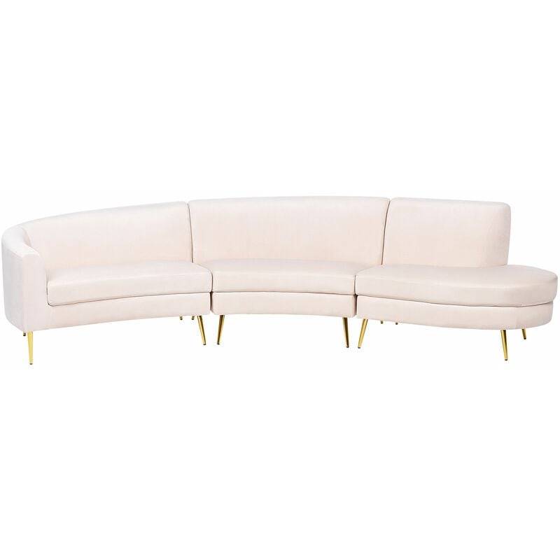 foto del prodotto beliani divano 4 posti in velluto beige seduta posteriore gambe in metallo dorato retro moss