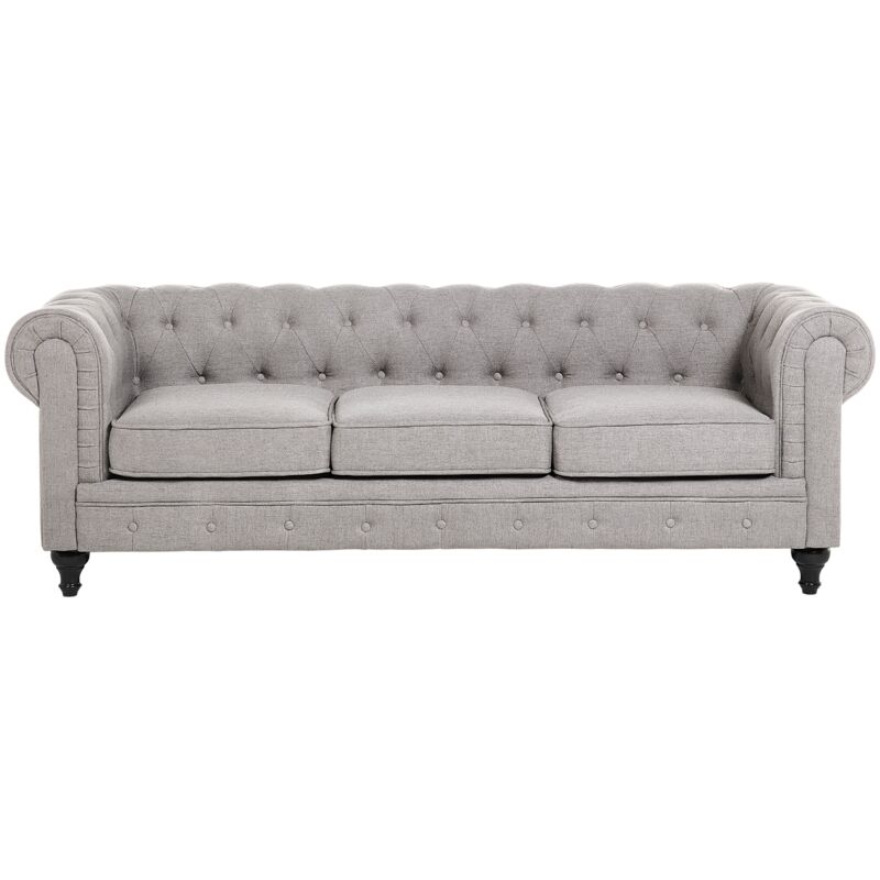 foto del prodotto beliani divano a 3 posti in tessuto grigio chiaro con braccioli moderno chesterfield