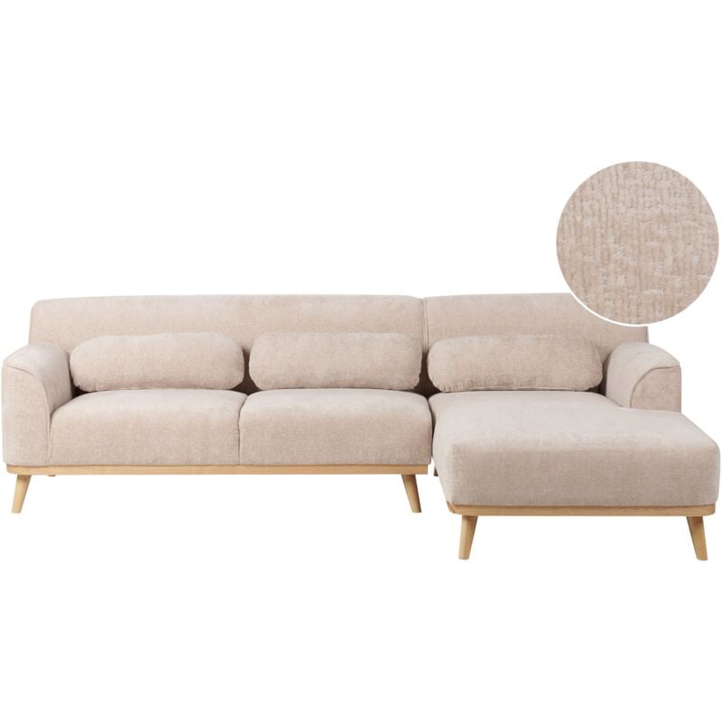 foto del prodotto beliani divano angolare sinistro boucle con schienale rifinito e trapuntato beige simos