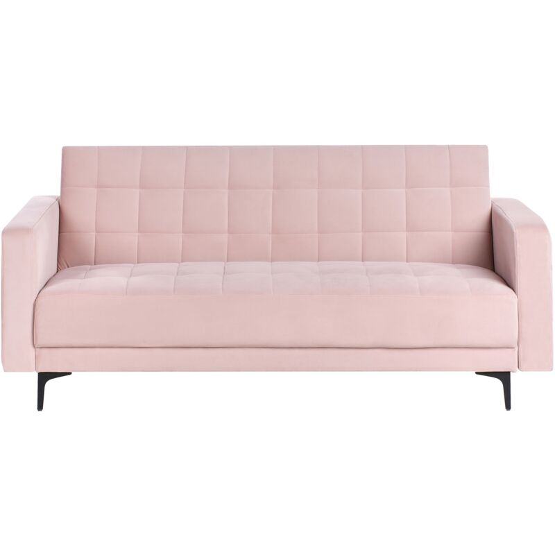 foto del prodotto beliani divano letto a 3 posti in velluto imbottito rosa pastello aberdeen