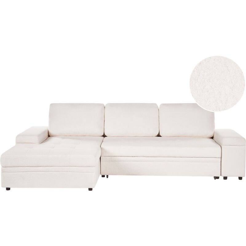 immagine 0 del prodotto beliani divano letto angolare destro boucl , contenitore con cuscino in poliestere e schienale bianco hrisey