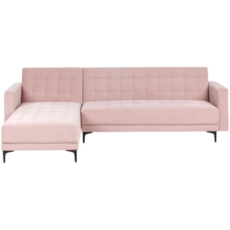 foto del prodotto beliani divano letto angolare in velluto rosa pastello versione destra aberdeen