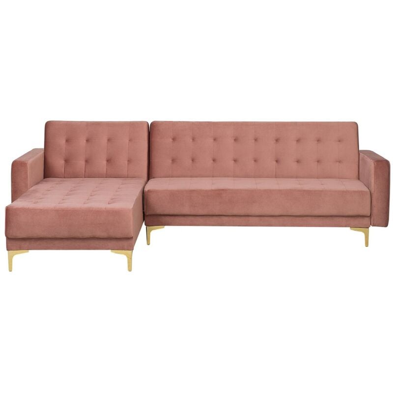 foto del prodotto beliani divano letto angolare in velluto rosa versione destra aberdeen