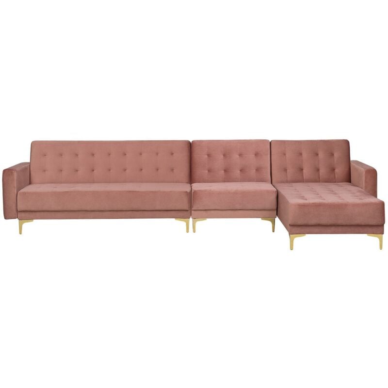 foto del prodotto beliani divano letto angolare xxl in velluto rosa sinistro aberdeen