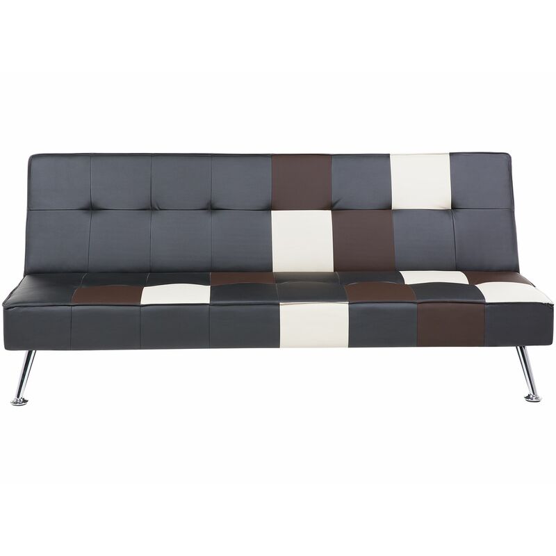 foto del prodotto beliani divano letto in tessuto moderno in ecopelle patchwork senza braccioli convertibile nero beige olsker