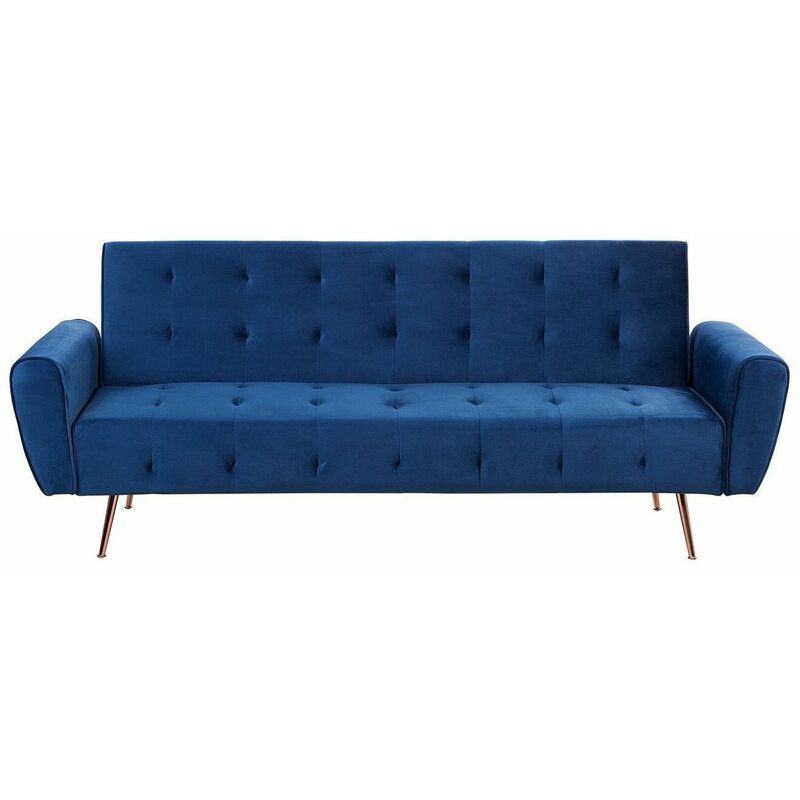 foto del prodotto beliani divano letto in velluto blu scuro selnes