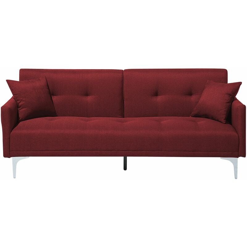 foto del prodotto beliani divano letto moderno funzione click clack 3 posti in tessuto rosso lucan